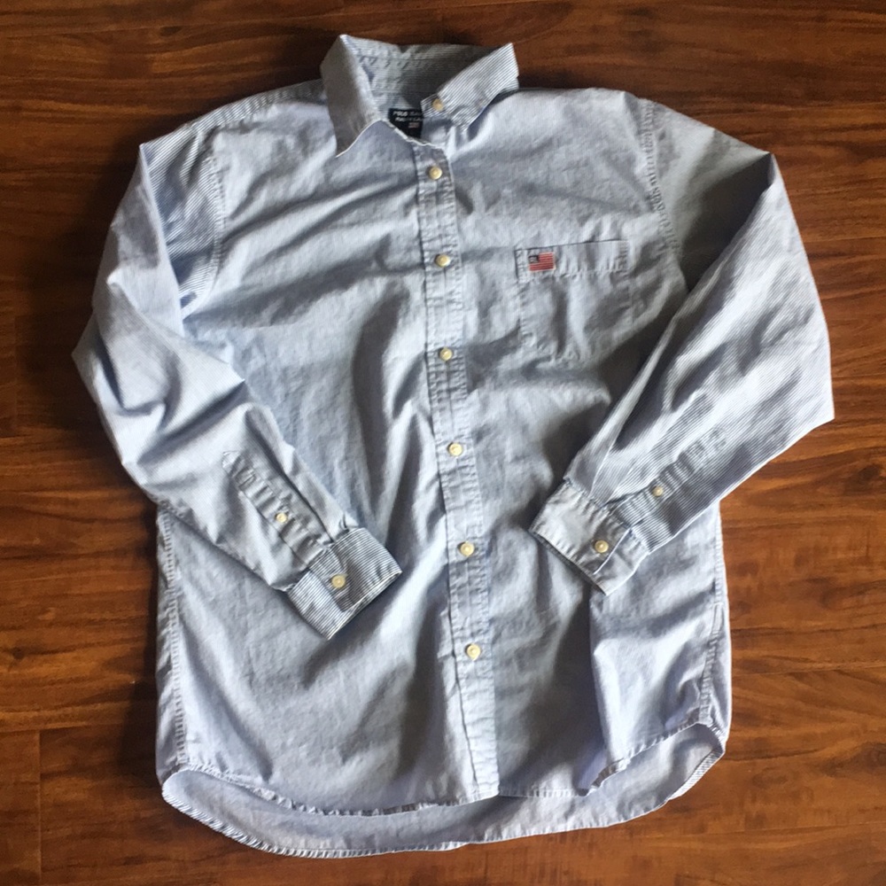 Women’s blue striped polo Ralph Lauren button up L
